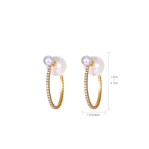 Large Pearl Rhinestone Crystal Hoop Earrings for Women,Gold Silver Cubic Zirconia Statement Hoop Earrings Party Holiday Jewelry Gifts