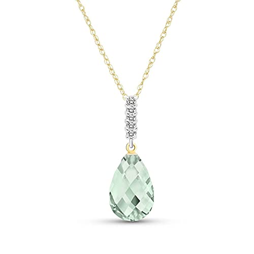 Galaxy Gold GG 14K Gold Briolette Green Amethyst and Genuine Diamonds Drop Pendant Necklace