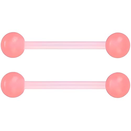 Glow in the Dark Barbell Piercing Kit for Women Men Acrylic Cute Nipple Bars Hypoallergenic 14 G Tongue Piercings Ring Set Long Body Jewelry Flexible Jewellery 2 pcs Size 16 MM - color: Pink