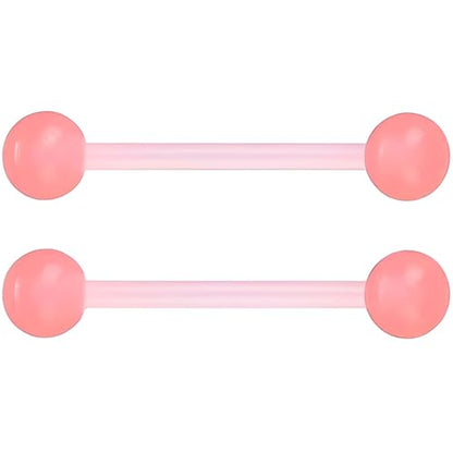 Glow in the Dark Barbell Piercing Kit for Women Men Acrylic Cute Nipple Bars Hypoallergenic 14 G Tongue Piercings Ring Set Long Body Jewelry Flexible Jewellery 2 pcs Size 16 MM - color: Pink