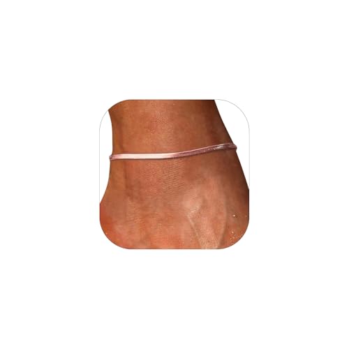 FOCALOOK 14K Gold Plated Anklets for Women Waterproof Plus Size Ankle Bracelet 8.5-10.5 Inch Adjustable Mariner/Figaro/Flat Snake/Cuban Link Chain Anklet Jewelry for Summer Beach Holiday - color: D:3mm Snake Chain-Rose Gold