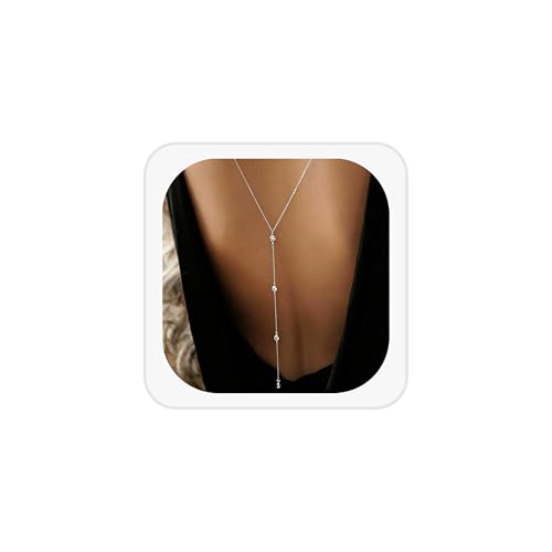 Dainty Crystal Back Chain for Women Sparkly Rhinestone Long Back Necklace for Backless Dress Summer Party Body Jewelry - color: Silver A