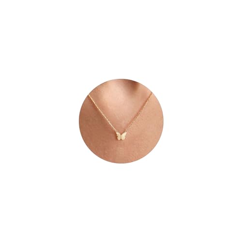 HANLI 14K Gold Plated Necklaces for Women - Dainty Butterfly, Star of David, Moon and Star, Sun, Lotus, Infinity, Hummingbird, Bee,Boots,Chill,Sunflower Pendant Designs - Elegant Jewelry for Women - color: Butterfly