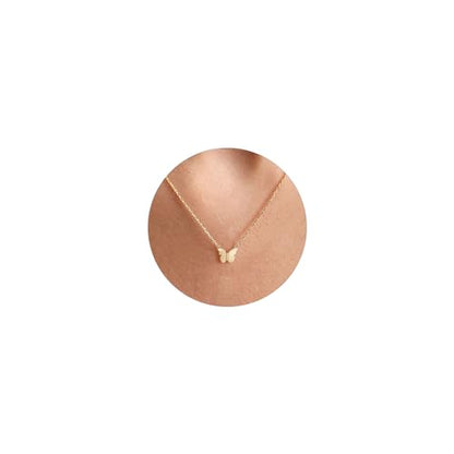 HANLI 14K Gold Plated Necklaces for Women - Dainty Butterfly, Star of David, Moon and Star, Sun, Lotus, Infinity, Hummingbird, Bee,Boots,Chill,Sunflower Pendant Designs - Elegant Jewelry for Women - color: Butterfly