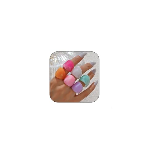 Resin Chunky Rings for Women Multicolor Acrylic Plastic Rings Set Cute Trendy Aesthetic Y2k Statement Rings Thick Dome Heart Knuckle Finger Jewelry - color: Colourful