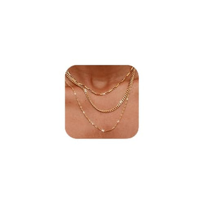 3PCS Gold Necklaces for Women,Chunky Statement Gold Plated Necklace Stack Layered Sterling Silver Herringbone Chains for Women Dainty Trendy Silver Chains Stacked Jewelry Gifts - color: gold stack necklace set