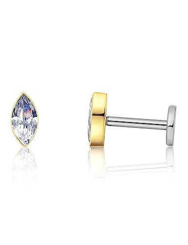limerencia G23 Hypoallergenic 18g Flat Back Stud Earrings | F136 Implant Grade Titanium Pressfit Threadless Push Pop in Cartilage Helix Labret Lip Monroe Tragus Flat Back Piercing Studs - color: Marquise Gold
