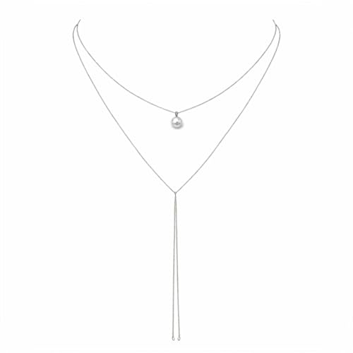 14K Gold Plated Y Necklace for Women – Dainty Lariat Long Pendant Chain, Layered Drop Necklace for V Neck Dress, Simple Sexy Cleavage Jewelry Gifts for Women - color: Silver - Double layer - Bell