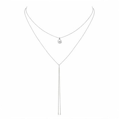 14K Gold Plated Y Necklace for Women – Dainty Lariat Long Pendant Chain, Layered Drop Necklace for V Neck Dress, Simple Sexy Cleavage Jewelry Gifts for Women - color: Silver - Double layer - Bell