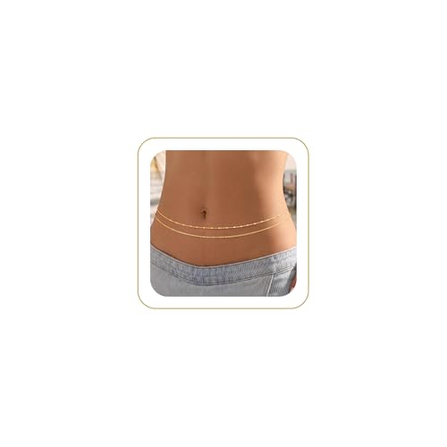 Tewiky Layered Waist Chain for Women, 14K Gold/Silver Plated Belly Chains | Beach Waist Beads Chain, Waterproof Twist Figaro Cuban Body Chain, Summer Jewelry for Women Gifts - color: Gold Waist Chain2