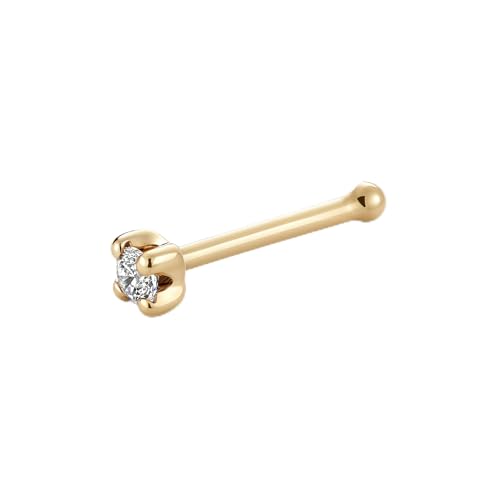 Massete 18k 14k Gold Nose Ring - 20g Nose Stud, Hypoallergenic Threadless Piercings for Women Men, Yellow White Rose Real Gold Standard or Long Nose Rings Studs, CZ or Ball Nose Piercing Jewelry - color: Simulated Diamond 4 Prong - 14k Yellow Gold, size: