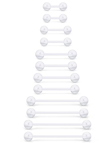 16G 14G Plastic Nipple Piercing Tongue Rings Flexible Acrylic Straight Tongue Ring Nipple Barbell Pregnancy Belly Ring Retainer Piercing Jewelry for Surgery Sport Women Men - color: Clear-16G(1.2mm)-6mm-16mm Bars/3mm 5mm Balls