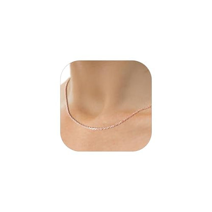 FOCALOOK Womens Chain Necklace, 1/1.4/2mm Thin Cable Link Necklace Chain | Hypoallergenic 316L Stainless Steel, Non Tarnish, Sturdy Chain for Pendants, 14K Gold Plated/Silver/Rose Gold/Black, 14-30" - color: 1.4mm Rose Gold, size: 24 Inch
