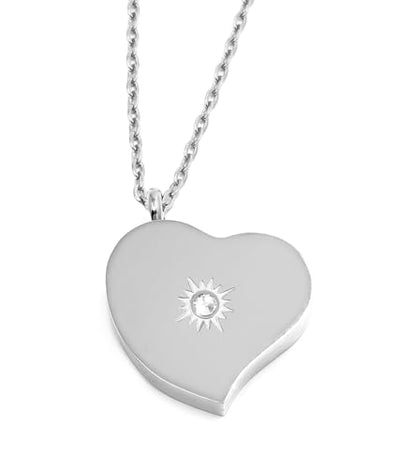 Amour Heart Pill Necklace - Polished Heart Locket with Strong Magnetic Closure - Medication Necklace - Keep Your Medication Securely with You at All Times - 26 Inch Chain - color: Silver with Cubic Zirconia