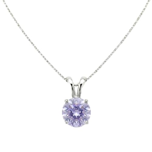 Mariell Cubic Zirconia Crystal Pendant Necklace for Women, 2 Carat 8mm CZ, for Brides, Wedding, Mother's Day Jewelry Gift - color: Silver-Purple Cubic Zirconia