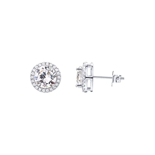 PAVOI 14K Gold Plated 925 Sterling Silver Post Brilliant Round Faux Diamond Halo Earrings - Premium Cubic Zirconia - style: 9.5mm Round