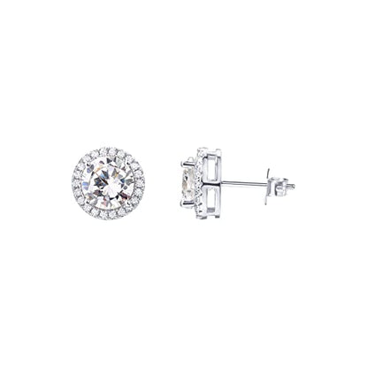 PAVOI 14K Gold Plated 925 Sterling Silver Post Brilliant Round Faux Diamond Halo Earrings - Premium Cubic Zirconia - style: 9.5mm Round