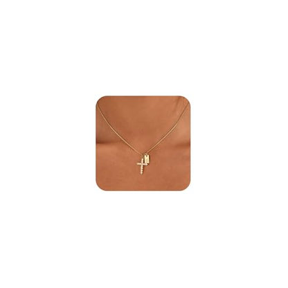 Cross Initial Necklace for Women Non Tarnish 18K Gold Plated Initial Letter A-Z Pendant Necklaces with Cubic Zirconia Cross Christian Faith Necklace Jewelry Gifts for Women - color: D