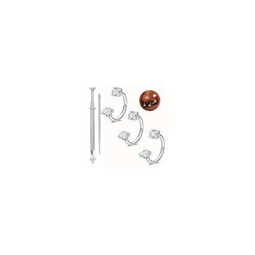 QWALIT 18g 20g Nose Stud 18g Surgical Stainless Steel Silver Gold Horseshoe Nose Ring for Women Hypoallergenic Double Stud Gem 18gauge Corkscrew Nostril Piercing Jewelry for Men Trendy - color: D1-double stud -silver -20g 6mm