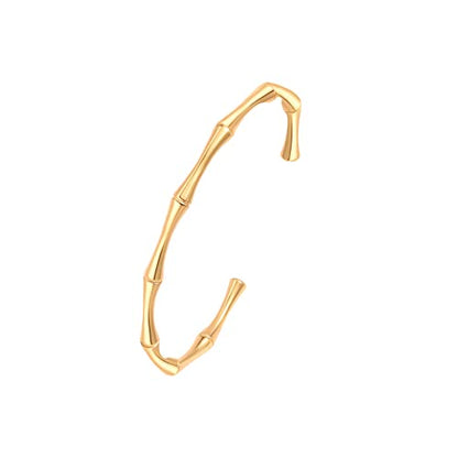 PERNNLA PEARL Dainty Gold Bar Bracelet for Women Simple Delicate Thin Cuff Bangle Hook Bracelet 18K Gold Plated Handmade Minimalist Jewelry - color: 4.Bamboo