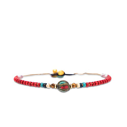 Made by Nami Boho Surfer Anklet Waterproof & Adjustable Beaded Anklets for Women Beachy Ankle Bracelet Made from Waxed Cotton Rope and Beads for Summer and Hippie Style - color: Red