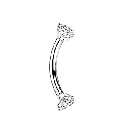 Pierced Owl - 16GA G23 Implant Grade Titanium Internally Threaded Prong Set CZ Crystal Ends Cartilage Helix Daith Rook Eyebrow Curved Barbell - color: Silver Tone / Clear