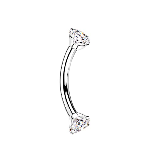 Pierced Owl - 16GA G23 Implant Grade Titanium Internally Threaded Prong Set CZ Crystal Ends Cartilage Helix Daith Rook Eyebrow Curved Barbell - color: Silver Tone / Clear
