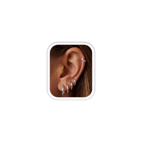 Tungary Small Gold Hoop Earrings for Women Huggie CZ Hoops Earring Stacks | Hypoallergenic Earing Hoops for Sensitive Ears, Earrings Stack Set for Cartilage, Secure Clasp, Silver/Black/14K Gold Plated - color: Silver-Plain Huggies