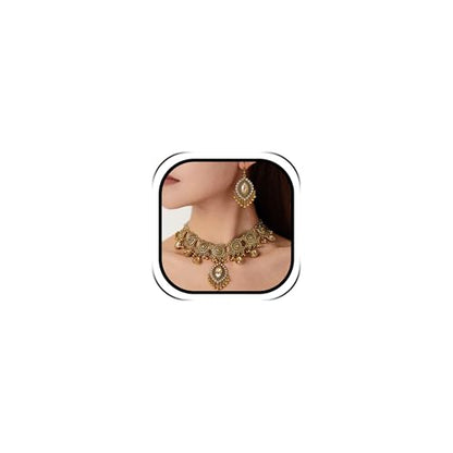 Frodete Indian Jewelry Sets for Women Traditional Bohemian Wedding Jewelry Set Indian Dresses for Women Oxidized Ethnic Party Prom Wear - color: D6:GOLD champagne