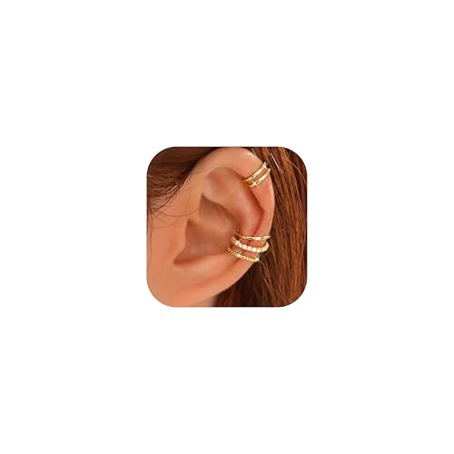 LOLIAS 4 Pairs Ear Cuffs Non Piercing - 14K Gold Plated Ear Cuff Earrings for Women Ear Cuff for Non Pierced Ears Clip on Cartilage Earring Adjustable Fake Earrings Set - style: CZ-14K Gold Plated