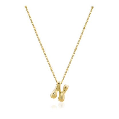 Bheop Initial Necklace for Women, Gold Silver A-Z Bubble Letter Necklace | Chunky Personalized Monogram Name Pendant, Cute Balloon Charm, Dainty Beaded Chain, Trendy Jewelry Gifts, Non Tarnish - color: Gold, style: N