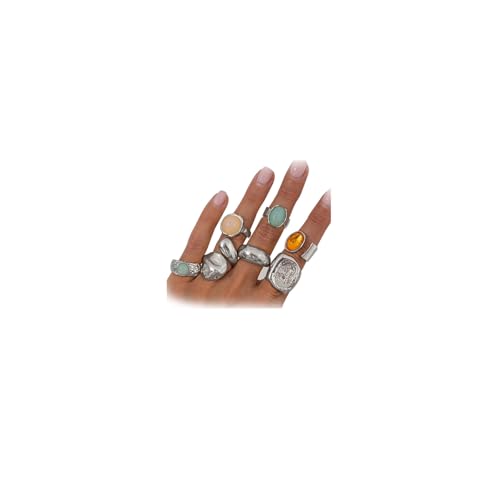 Chunky Rings for Women Stackable Vintage Adjustable Rings for Women Gold Statement Stone Ring Set Non Tarnish Vintage Jewelry - style: Silver