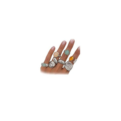 Chunky Rings for Women Stackable Vintage Adjustable Rings for Women Gold Statement Stone Ring Set Non Tarnish Vintage Jewelry - style: Silver