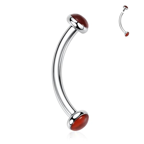GAGABODY Titanium Eyebrow Jewelry - Curved Barbell & Labret Stud, 16g - Belly Button Ring & Cartilage Earring - Opal Bridge Jewelry - color: 1Pc-Silver+Red Agate-Disc Shape