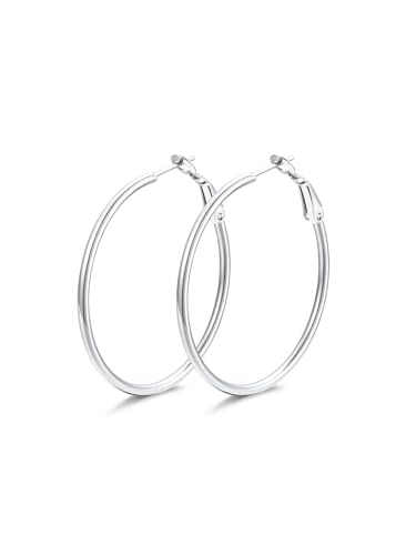 FindChic Thin Hoop Earrings for Women,Silver/Black/Gold Plated 20-100mm - color: Silver, size: 40mm