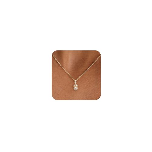 Pearl Necklaces for Women, Dainty Pearl Drop Necklace 14K Gold Plated CZ Pearls Pendant Necklace Small Gold Choker Necklaces for Women Trendy Wedding Jewelry Bridesmaids Gifts - color: Gold Plated-RX Pearl
