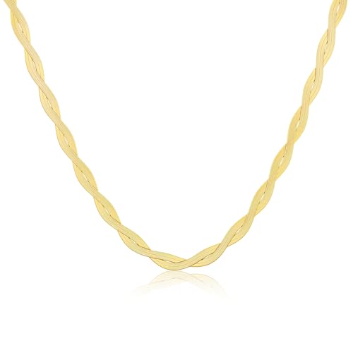 Tewiky Layered Necklaces for Women 14k Gold Plated Chain Necklace Set | Chunky Herringbone/Snake/Rope/Box/Cuban Link Chain for Women, Layering Stack Choker Necklace, Dainty Jewelry Set Non Tarnish - color: Twisted Herringbone 2x3mm 16.5inch Gold