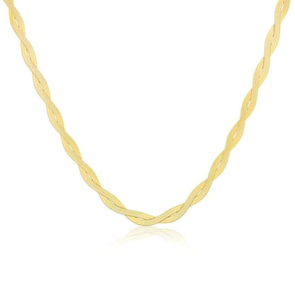 Tewiky Layered Necklaces for Women 14k Gold Plated Chain Necklace Set | Chunky Herringbone/Snake/Rope/Box/Cuban Link Chain for Women, Layering Stack Choker Necklace, Dainty Jewelry Set Non Tarnish - color: Twisted Herringbone 2x3mm 16.5inch Gold