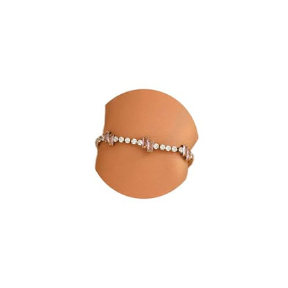 18K Gold Plated Cubic Zirconia Tennis Bracelet for Women Sparkling Stackable Stainless Steel Jewelry Hypoallergenic Tarnish Resistant Bridal Gift - color: Pink Baguette CZ-Gold