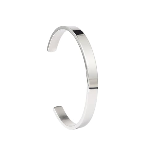 Stainless Steel Open Bangle Bracelet for Women 6mm/8mm Fashion Adjustable Wristband - color: B-Silver, size: 8mm