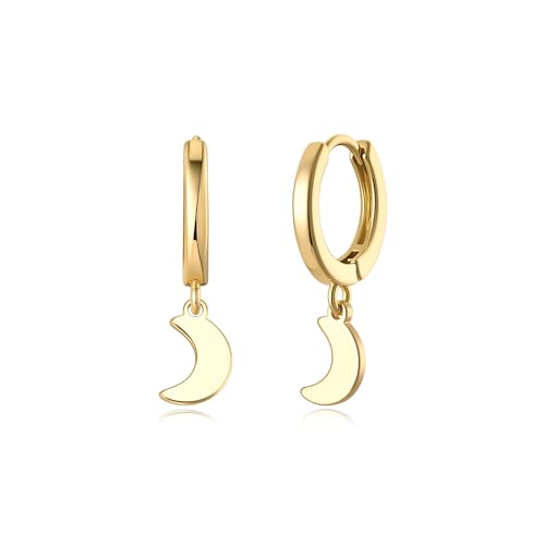 Earrings for Women 14K Gold Plated Huggie Hoop Dangle | Charm Drop,Dainty,Small,Simple,Lightweight,Hypoallergenic,Trendy,Everyday Jewelry,Gift - color: 02. Moon