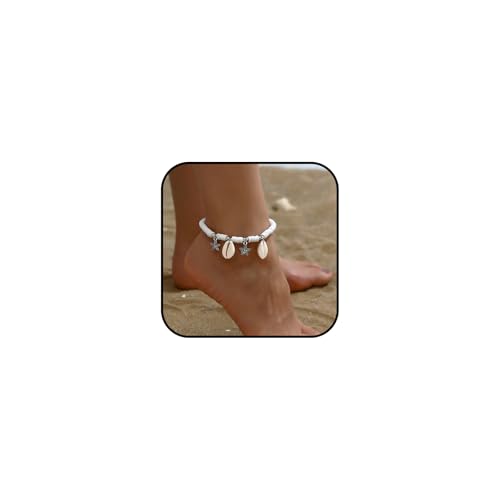 Starfish Shell Anklet for Women Gold Starfish Charm Ankle Bracelet Silver Elastic Star Seashell Anklet Adjustable Ankle Bracelet Summer Fashion Jewelry Accessories - color: silver