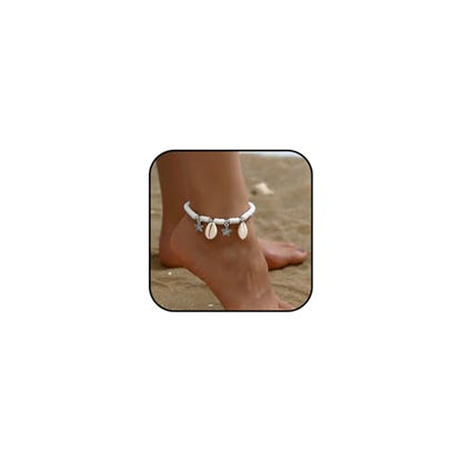 Starfish Shell Anklet for Women Gold Starfish Charm Ankle Bracelet Silver Elastic Star Seashell Anklet Adjustable Ankle Bracelet Summer Fashion Jewelry Accessories - color: silver