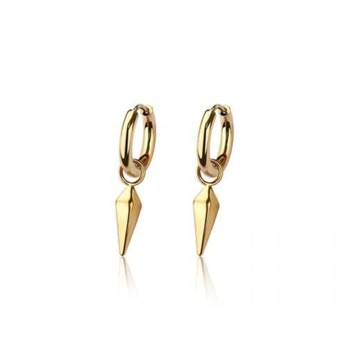 20GA 316L Stainless Steel Faceted Cone Spike Dangling Huggie Hoop Earrings, Sold as a Pair - style: Gold Tone