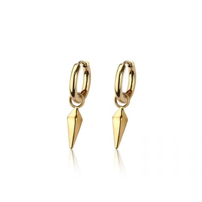 20GA 316L Stainless Steel Faceted Cone Spike Dangling Huggie Hoop Earrings, Sold as a Pair - style: Gold Tone