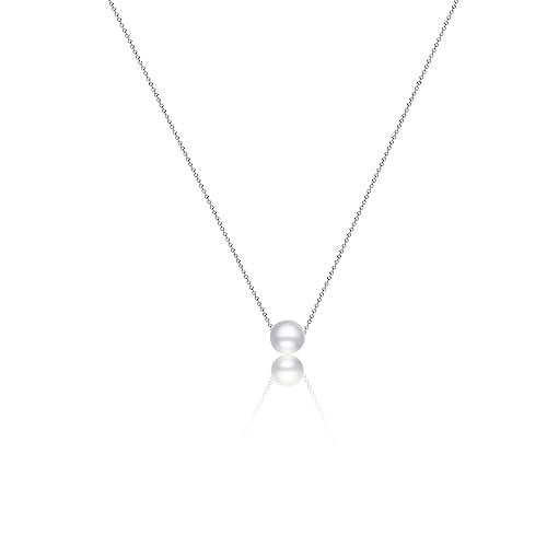 Kyerlyn Dainty Pearl Pendant Necklaces for Women 14K Gold Plated Handmade Layered Pearl Chain Necklace Delicate Layered Pearl Necklace Everyday Jewelry Gift - color: Big Pearl-Silver