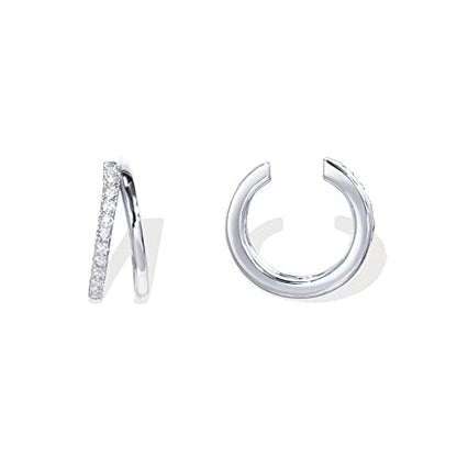 PAVOI 14K Gold Plated CZ Ear Cuff Earrings for Women, Clip On Cartilage | Hypoallergenic Huggie Ear Cuffs with Cubic Zirconia - style: Double