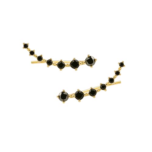 Reffeer Solid 925 Sterling Silver 7 Crystals Cuff Earrings Climber for Women Crawler Earrings Wraps - color: D-Yellow-Black CZ