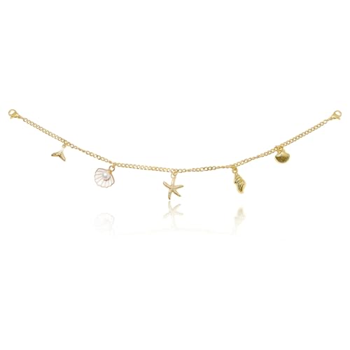 Gold Ocean Pearl Bra Strap Chain,Dainty Starfish, Seashell, White Pearl Cami Top Decorative Chain, Dainty Body Chain Jewelry for Women, Bikini Crop Top Accessories for Party Beach Festival - color: Starfish Shell