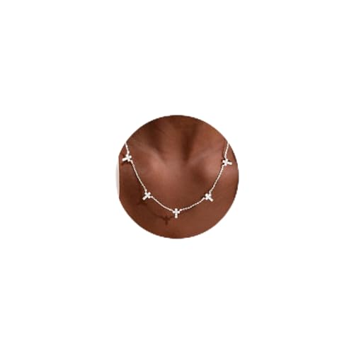 VRIUA Necklaces for Women - 14K Gold/Silver Plated Dainty Chain Necklace with Five Charms: Diamond, Bow, Snowflake, Cross, Flower, Clover, Butterfly, Heart, Star of David, and Star Trendy Jewelry - color: Silver, style: Cross CZ